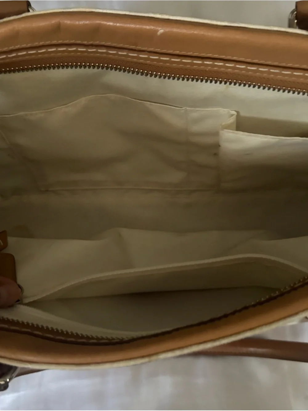 Coach Cream Shoulder Bag with Tan Leather Trim